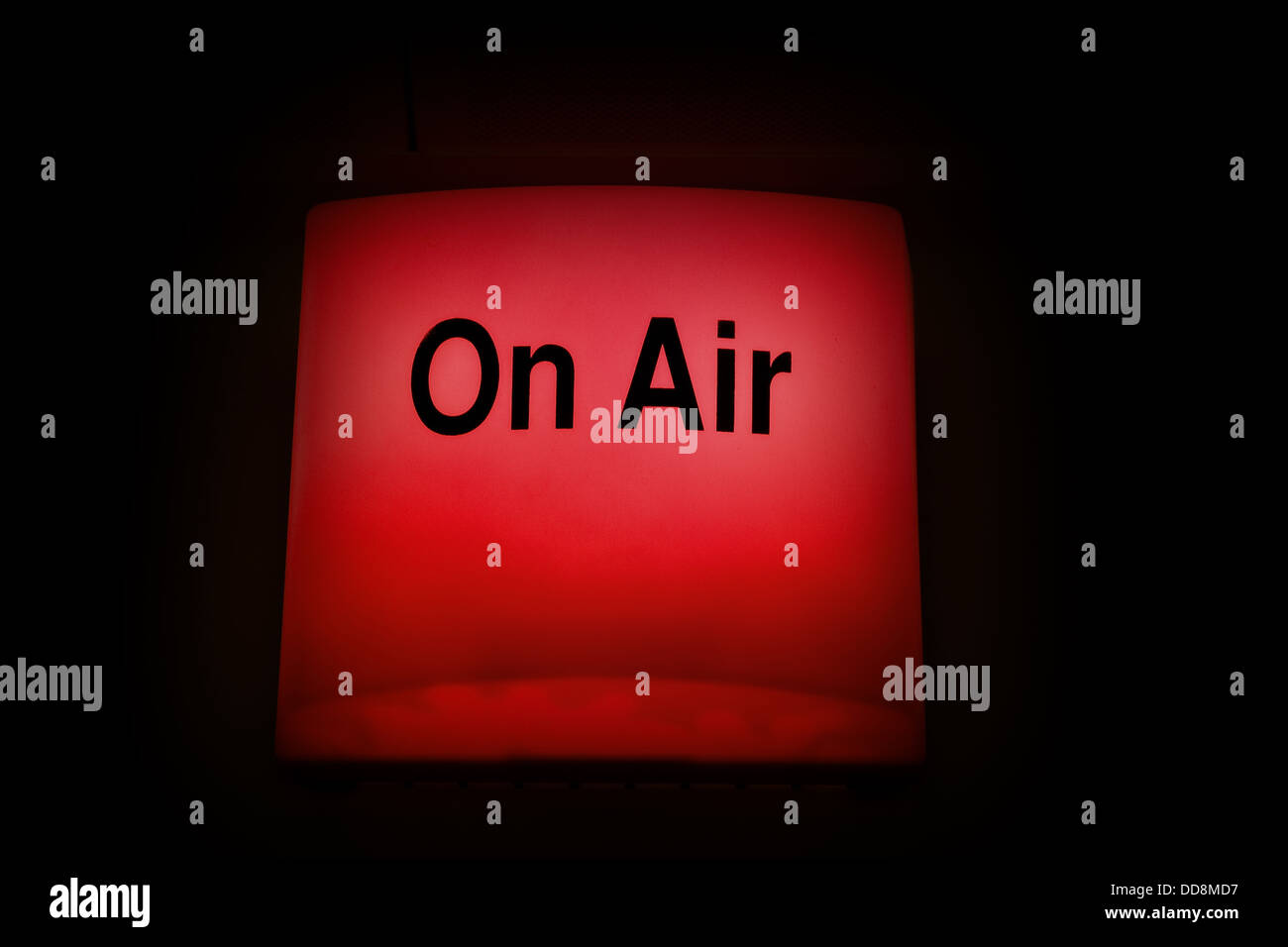 On air warning light used in live television and radio broadcasting. Stock Photo