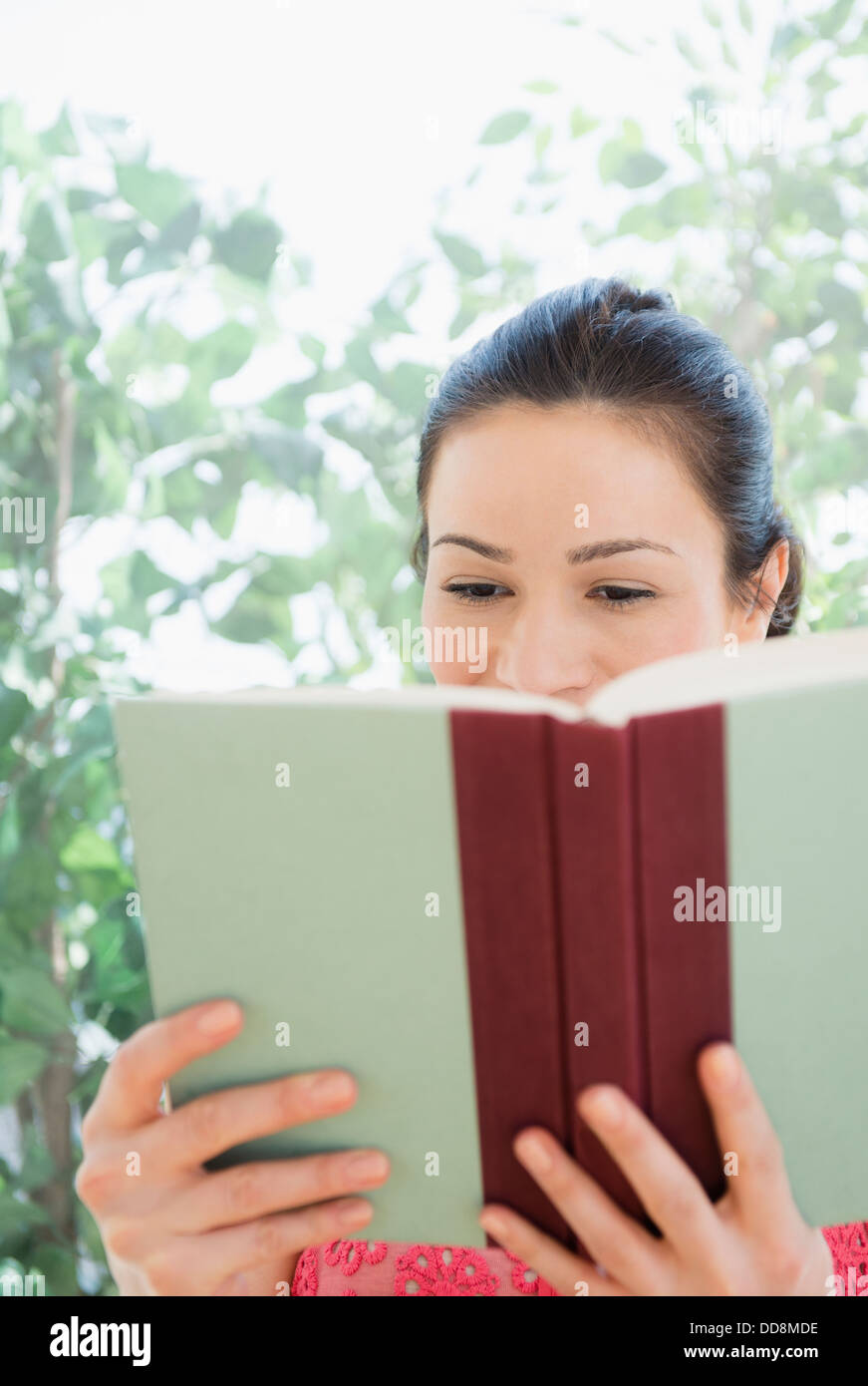 Caucasian woman reading book Stock Photo
