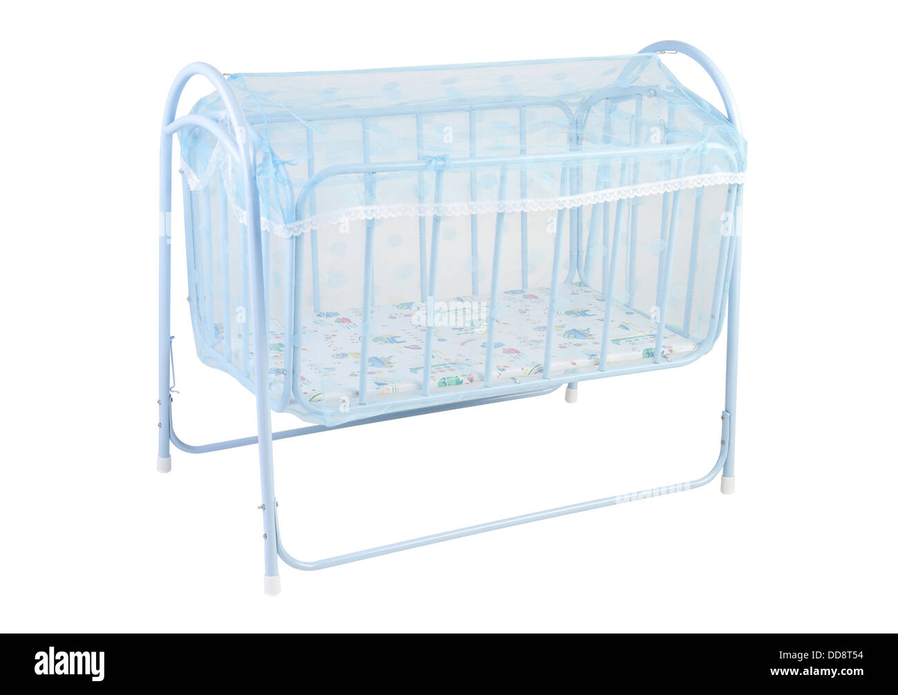 A cute baby cot with mosquito net Stock Photo