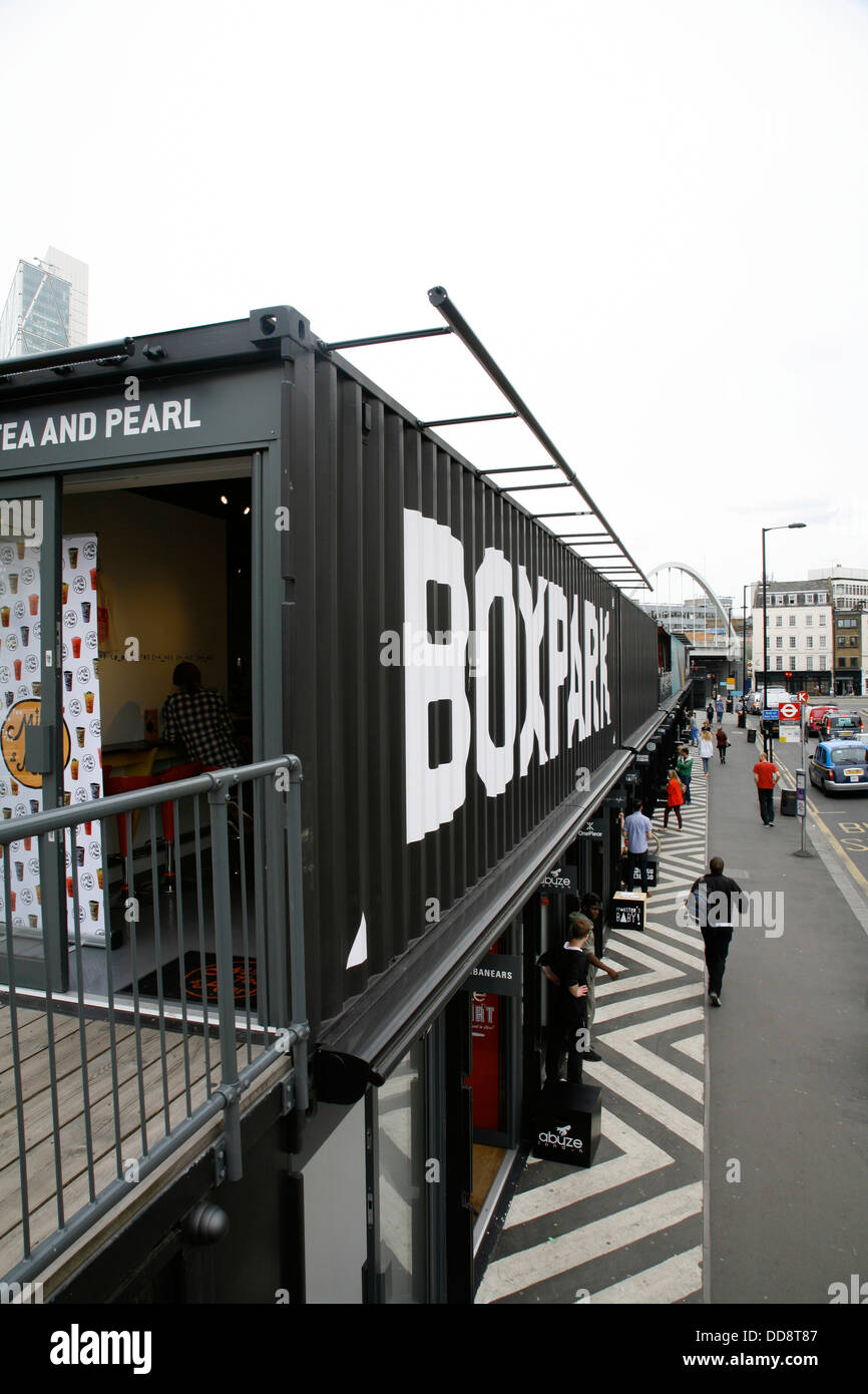 Boxpark pop-up mall in Shoreditch, London, UK Stock Photo
