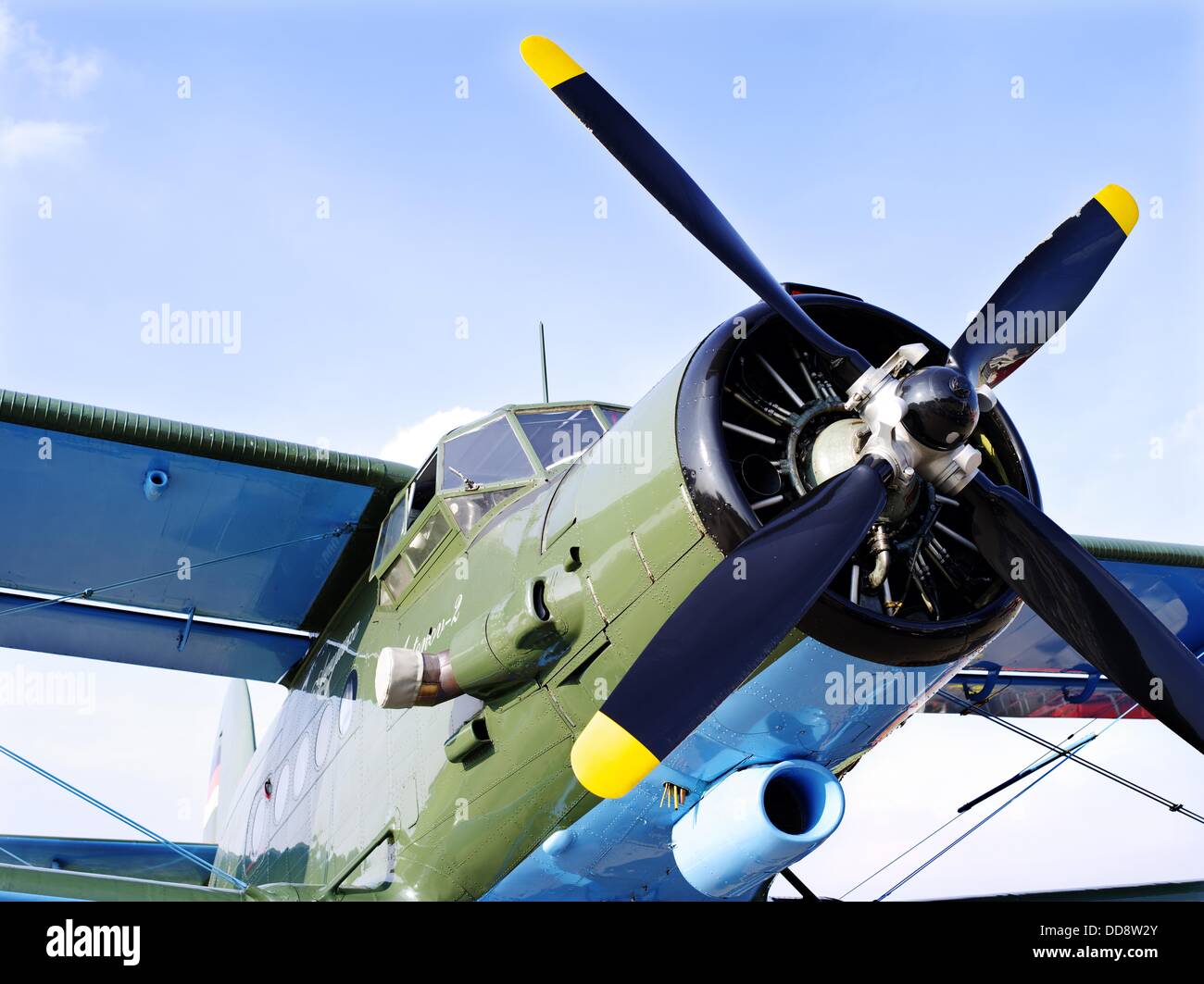 Vintage one propeller engine Antonov aircraft, blue sky Stock Photo Alamy