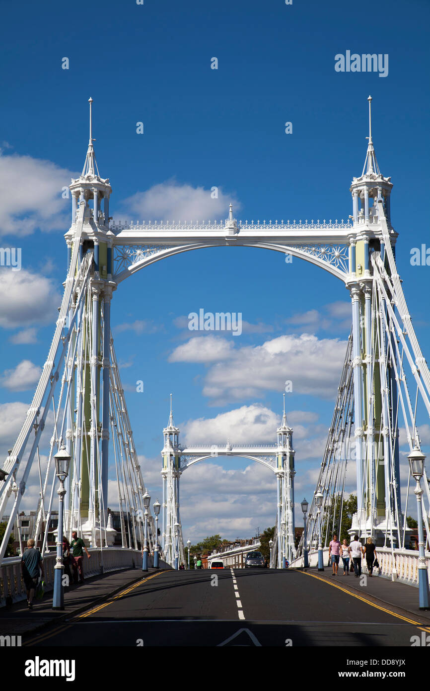 Albert bridge over River Thames in Battersea - London UK Stock Photo ...