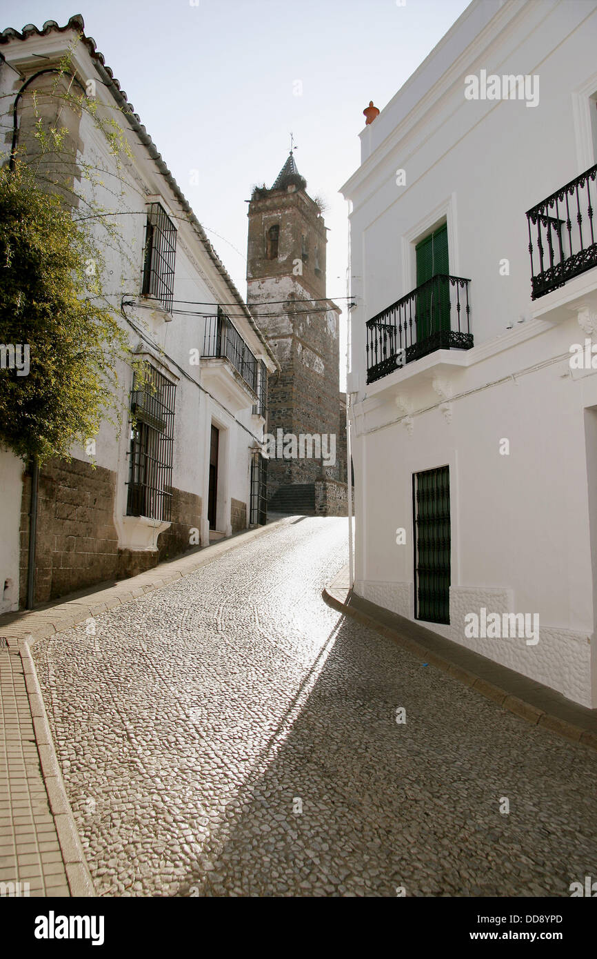 Typical street, Almonaster la Real. Huelva province, Andalusia, Spain