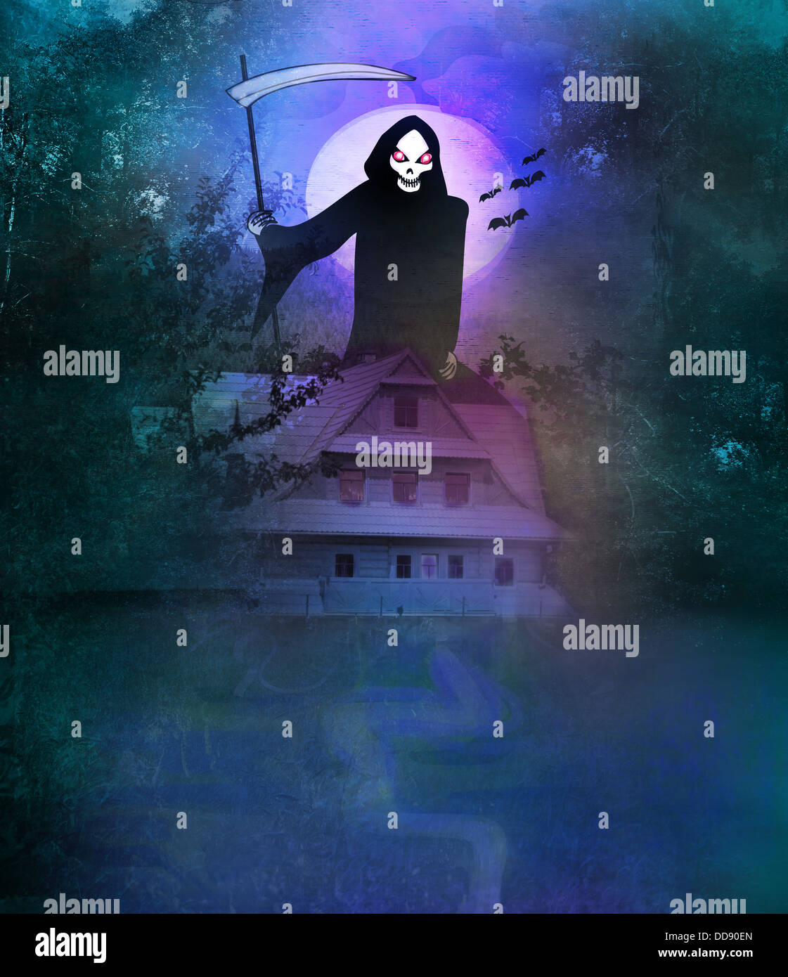 grungy Halloween background with haunted house Stock Photo - Alamy