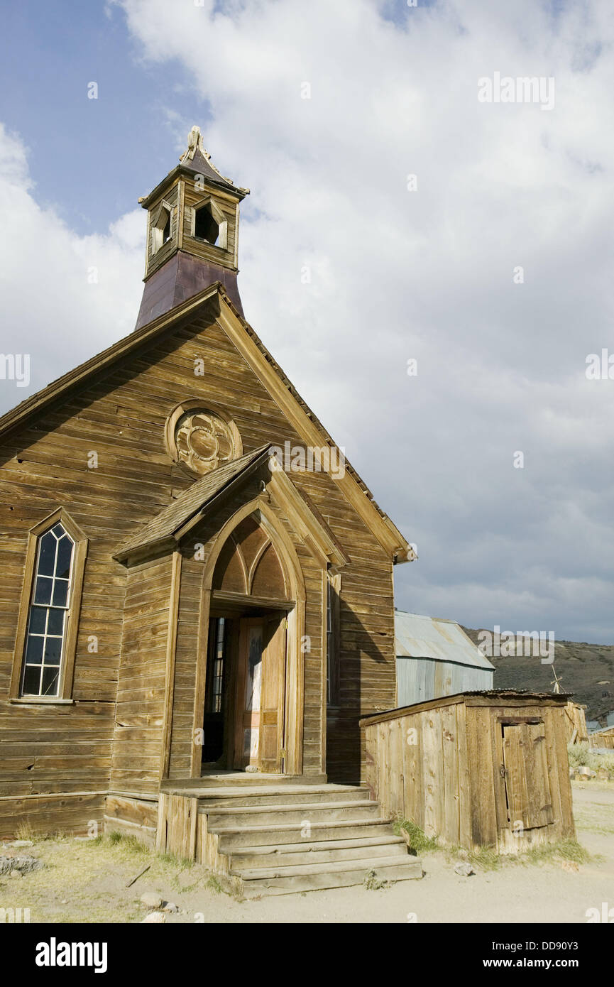 Old wooden church in the ghost town. Bodie State Historic Park. Bodie