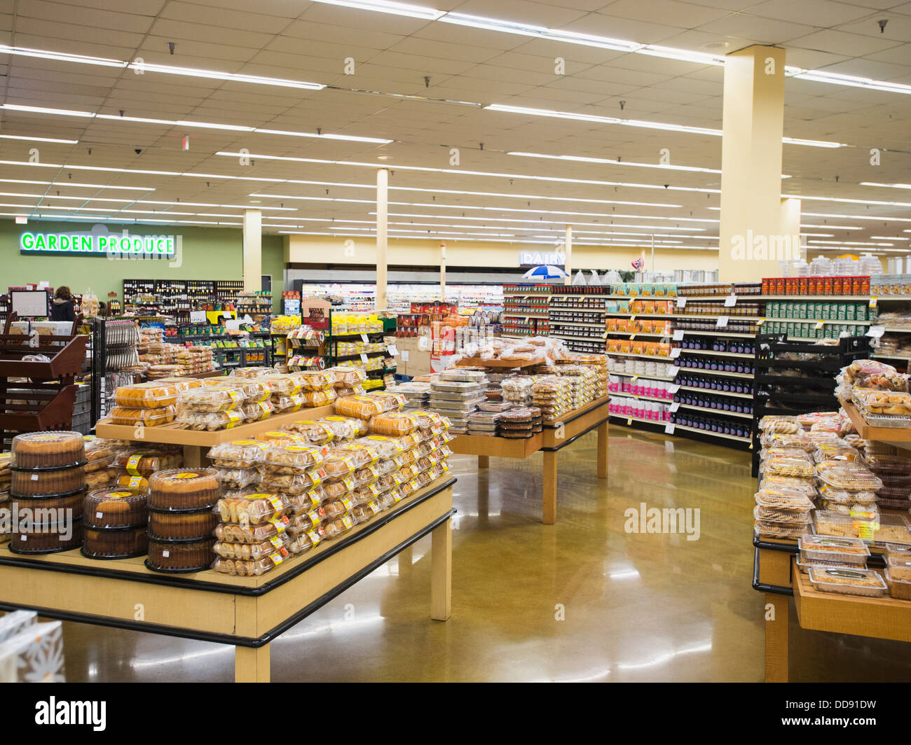 Baked goods section of grocery store Stock Photo