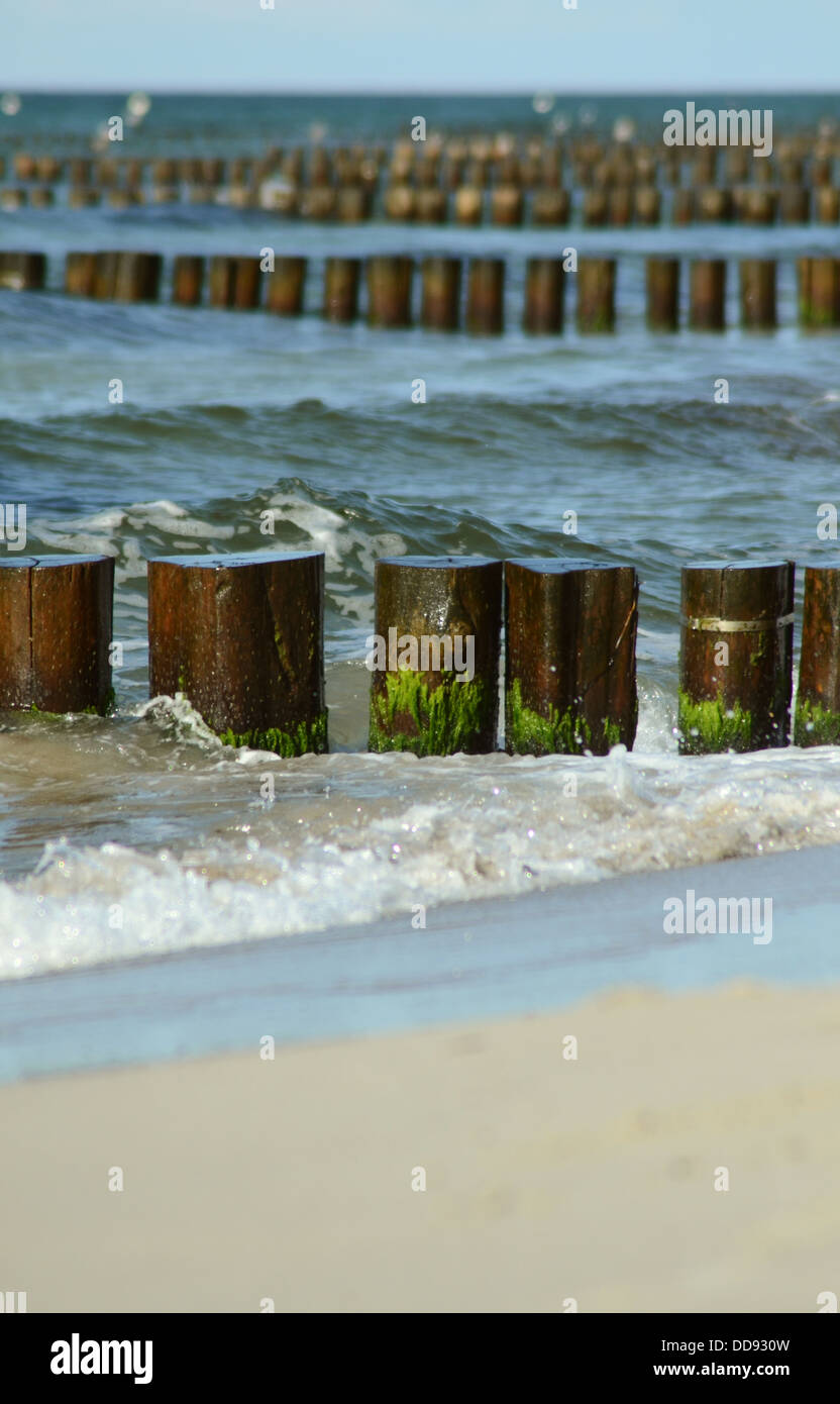 Groynes at the coast of Germany Stock Photo