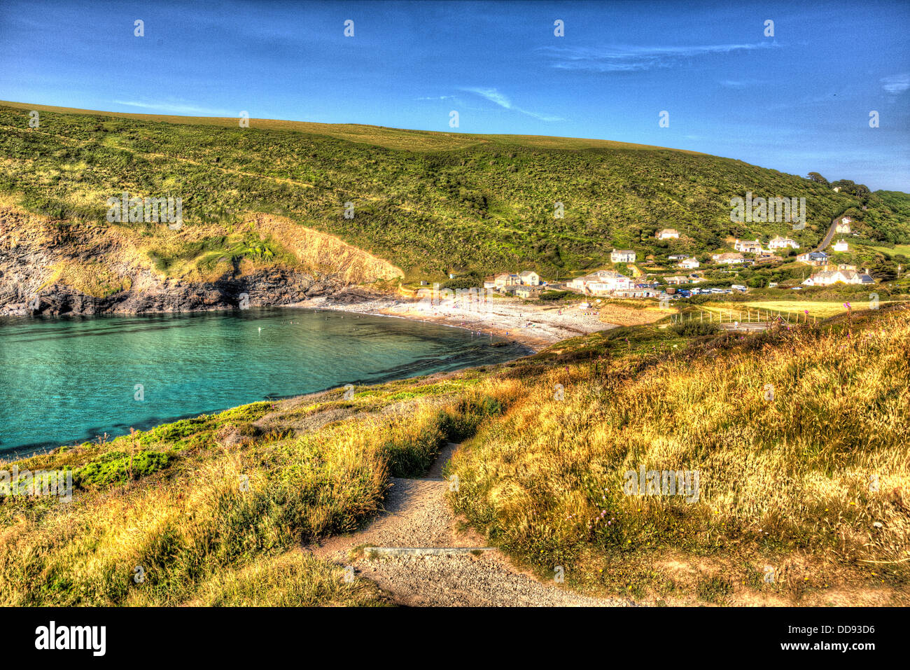 Cornwall cove and bay Crackington Haven Cornwall blue sea and sky in HDR Stock Photo