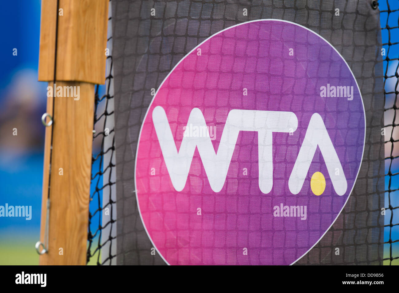 The WTA logo on a tennis net at the Aegon International tournament in Eastbourne Stock Photo