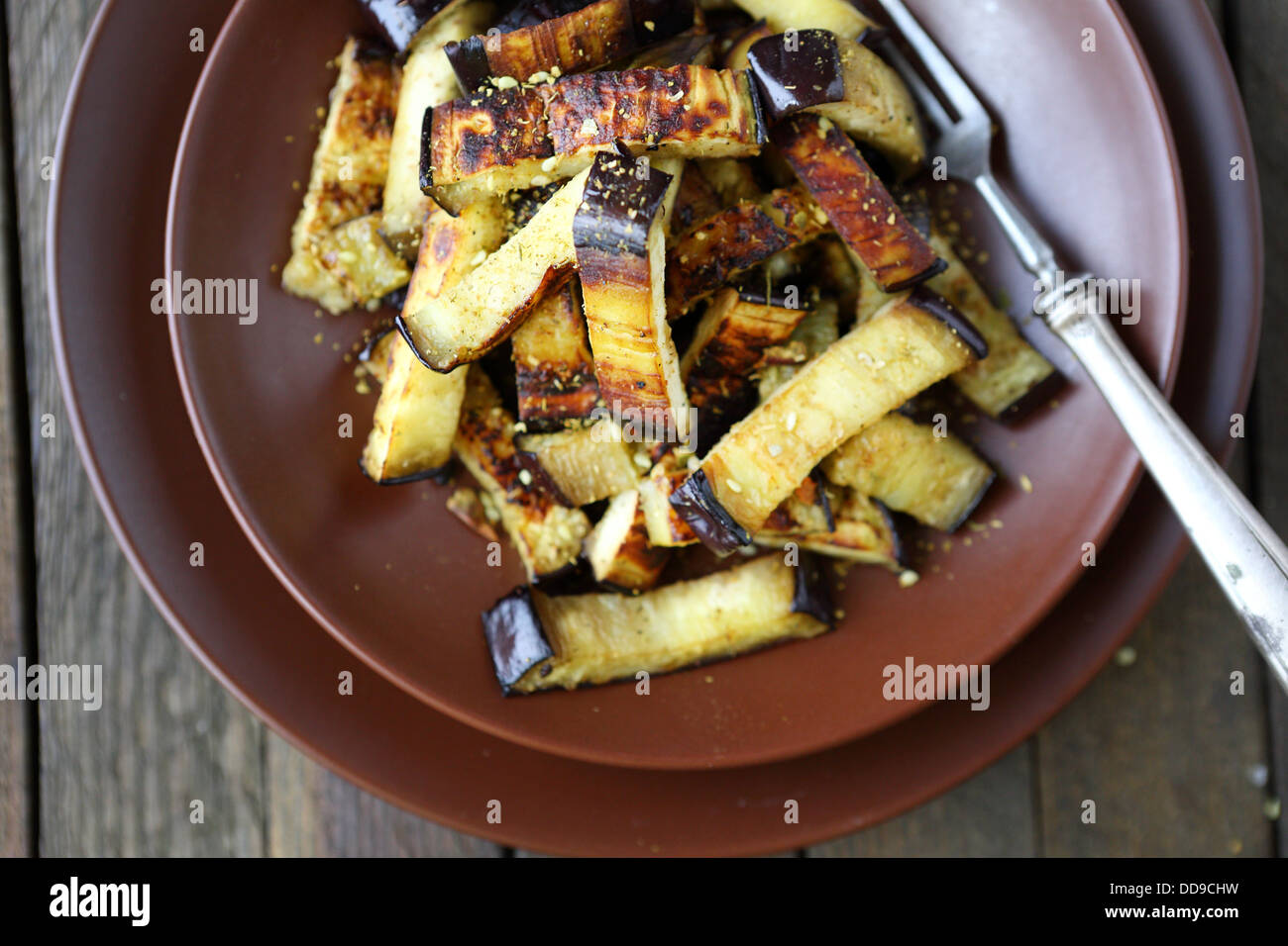 fried eggplant with spices top view, food Stock Photo Alamy