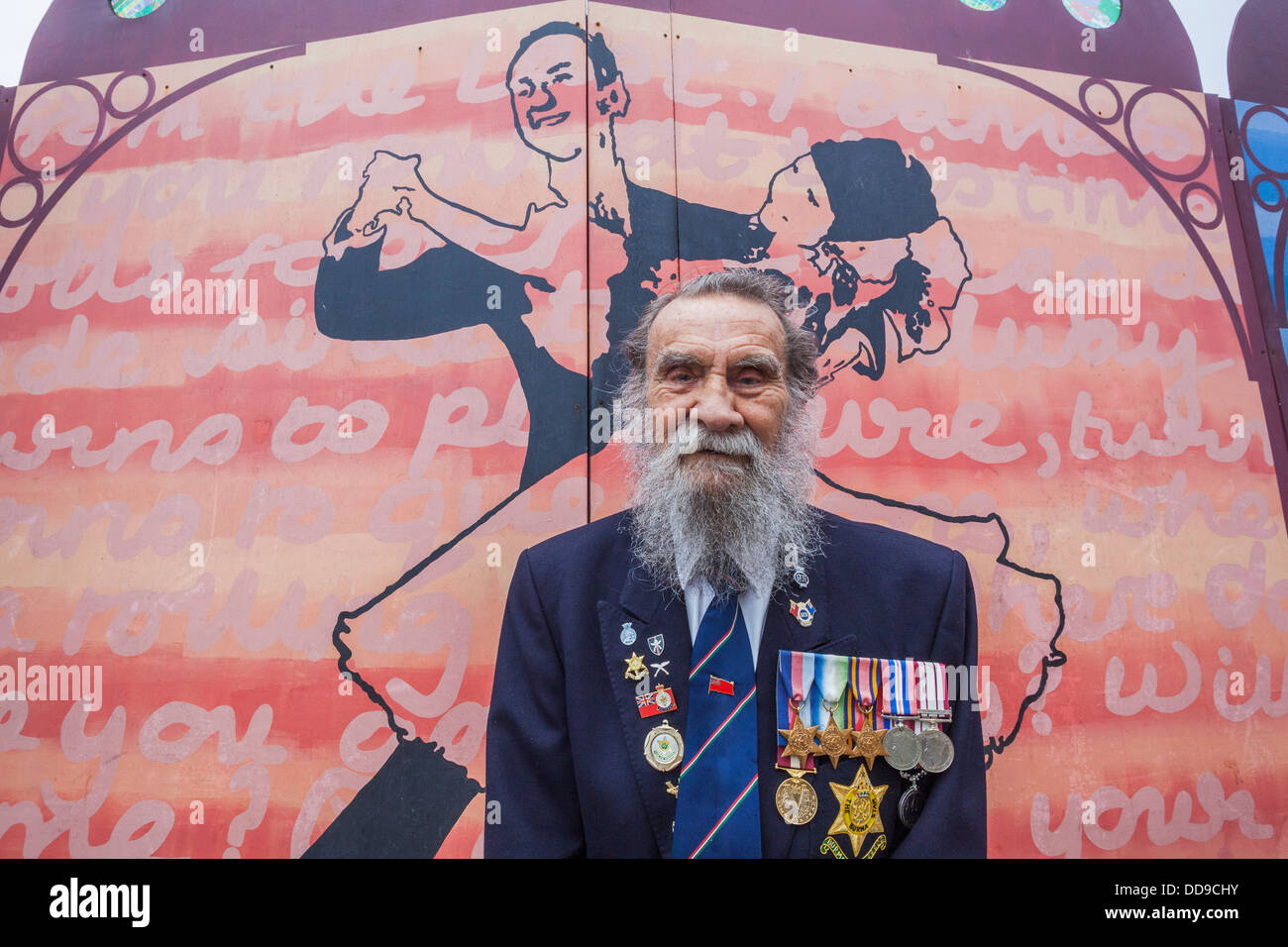 England, Lancashire, Blackpool, Local Elderly Man Wearing War Medals Stock Photo