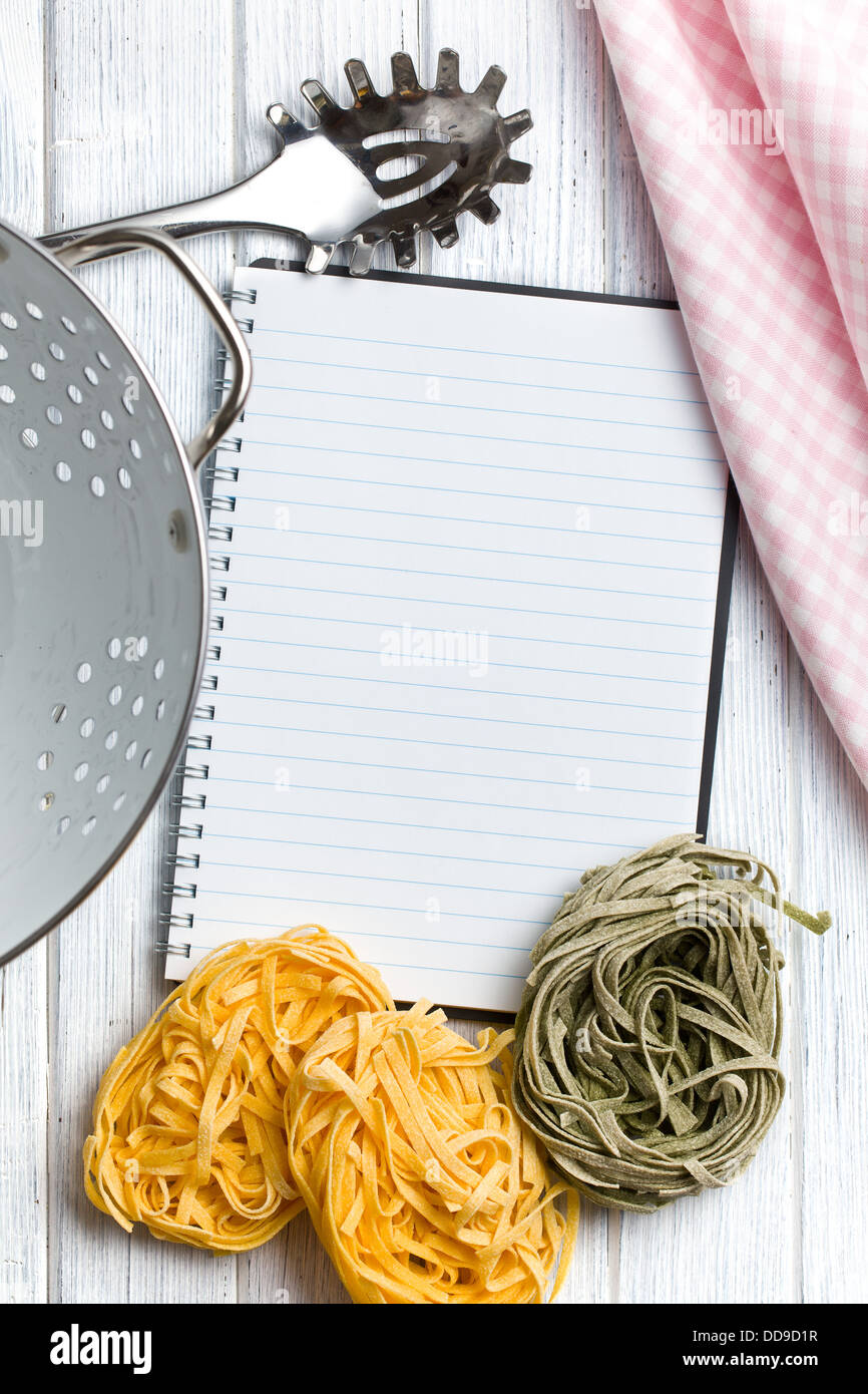 the blank recipe book with pasta tagliatelle Stock Photo