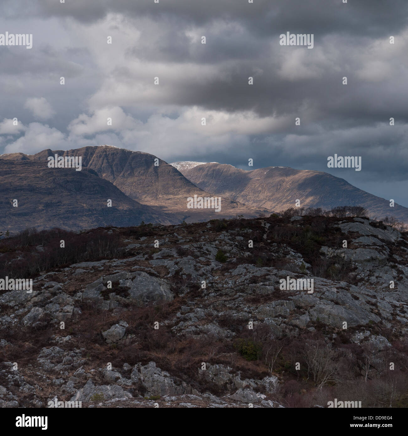 Mountains of the Applecross peninsula from Plockton on the north west coast of Scotland, Scottish Highlands, UK Europe Stock Photo