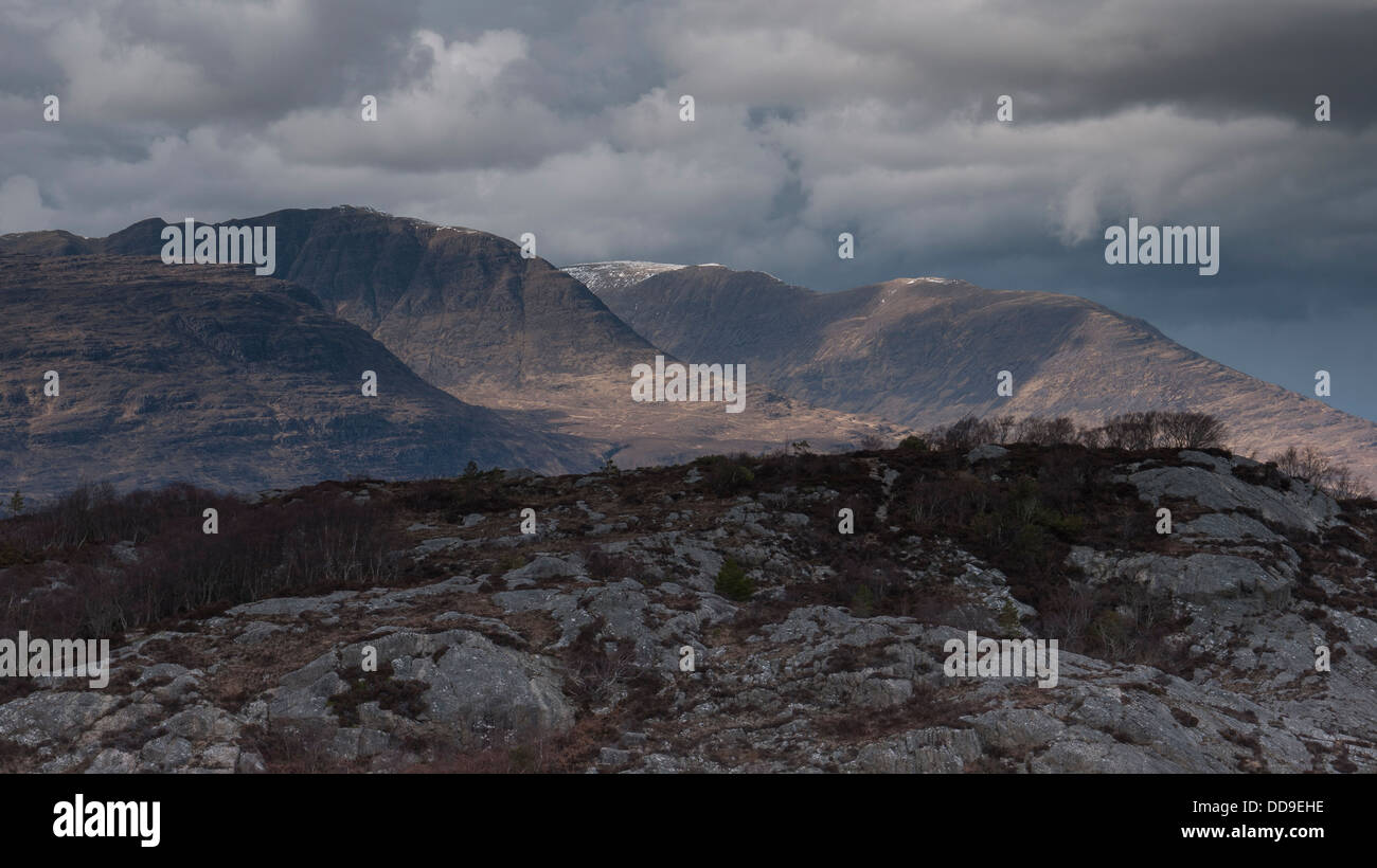 Mountains of the Applecross peninsula from Plockton on the north west coast of Scotland, Scottish Highlands, UK Europe Stock Photo