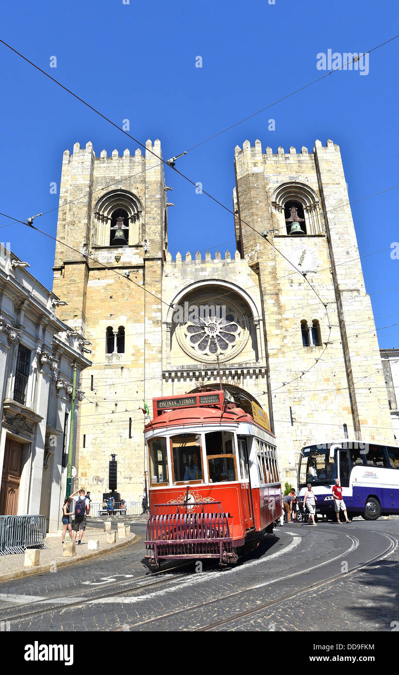old tramway cathedral del Sè Alfama Lisbon Portugal Stock Photo