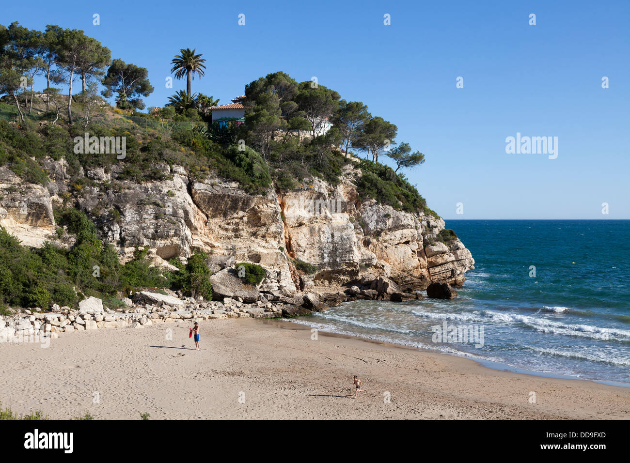 rocky inlet cove and beach of Cap Salou Stock Photo