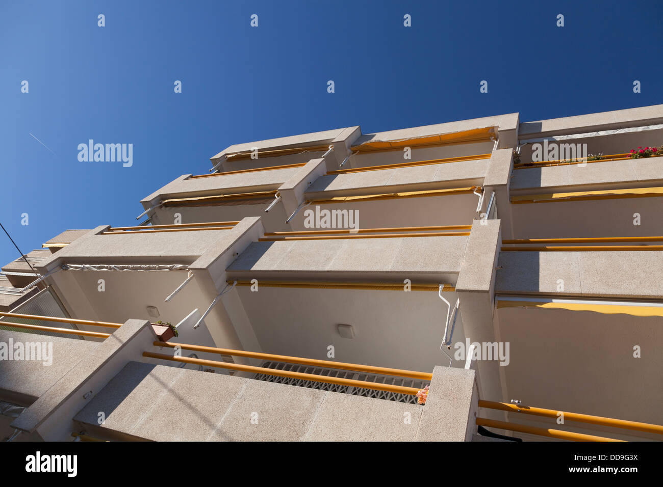 concrete balconies on low rise flats Stock Photo