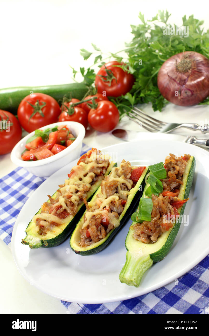 baked zucchini filled with mince meat and tomato Stock Photo Alamy