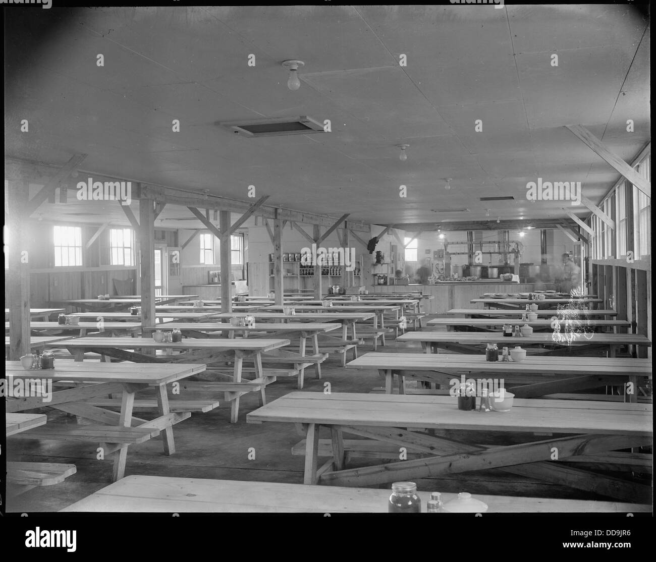 Jerome Relocation Center, Denson, Arkansas. The interior of the mess hall in Block 7 in the early a . . . - - 538887 Stock Photo