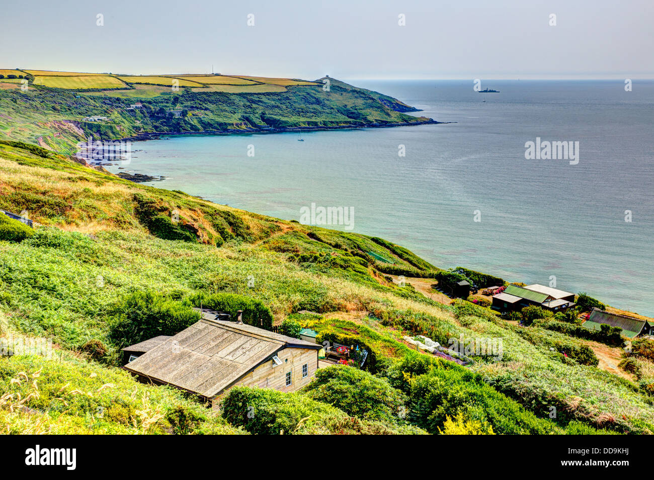 Cornwall countryside and coast Whitsand Bay and Rame Head in HDR Stock Photo