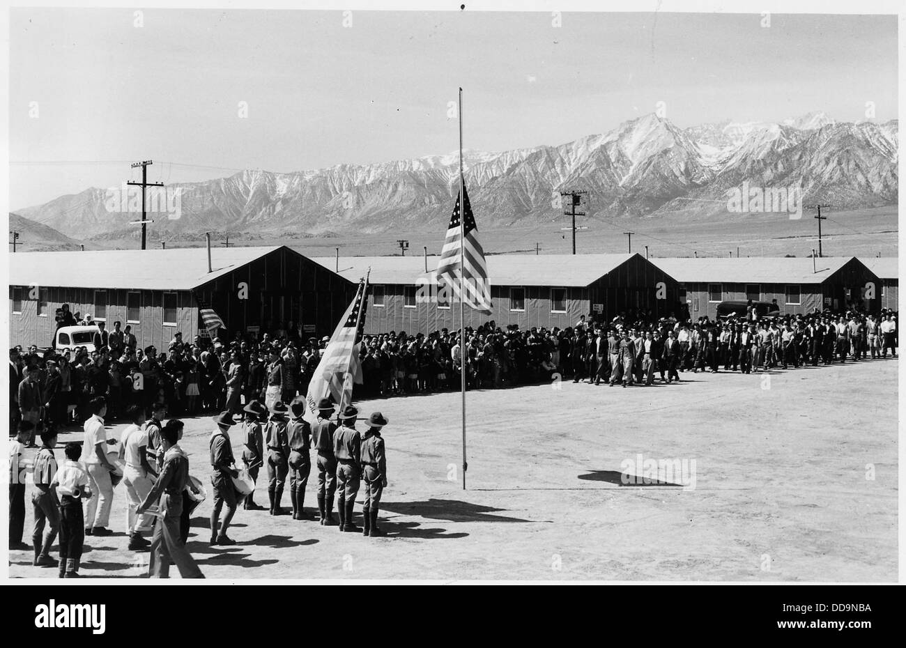 Memorial Day services at Manzanar, Calif., a War Relocation Authority center where evacuees of Japanese ancestry will... - - 196320 Stock Photo