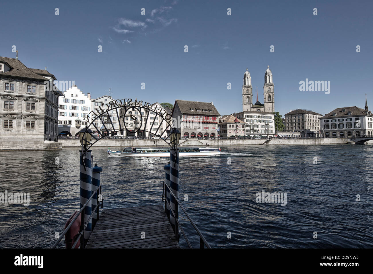 Switzerland, Zurich, View of pier of Hotel Storchen Stock Photo