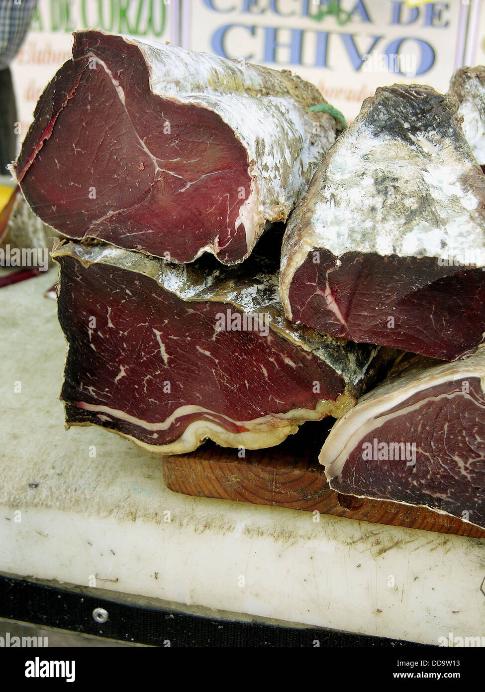 A piece of cecina from Leon (air dried and smoked cured beef made from the  hind leg of cattle from León, Spain Stock Photo - Alamy