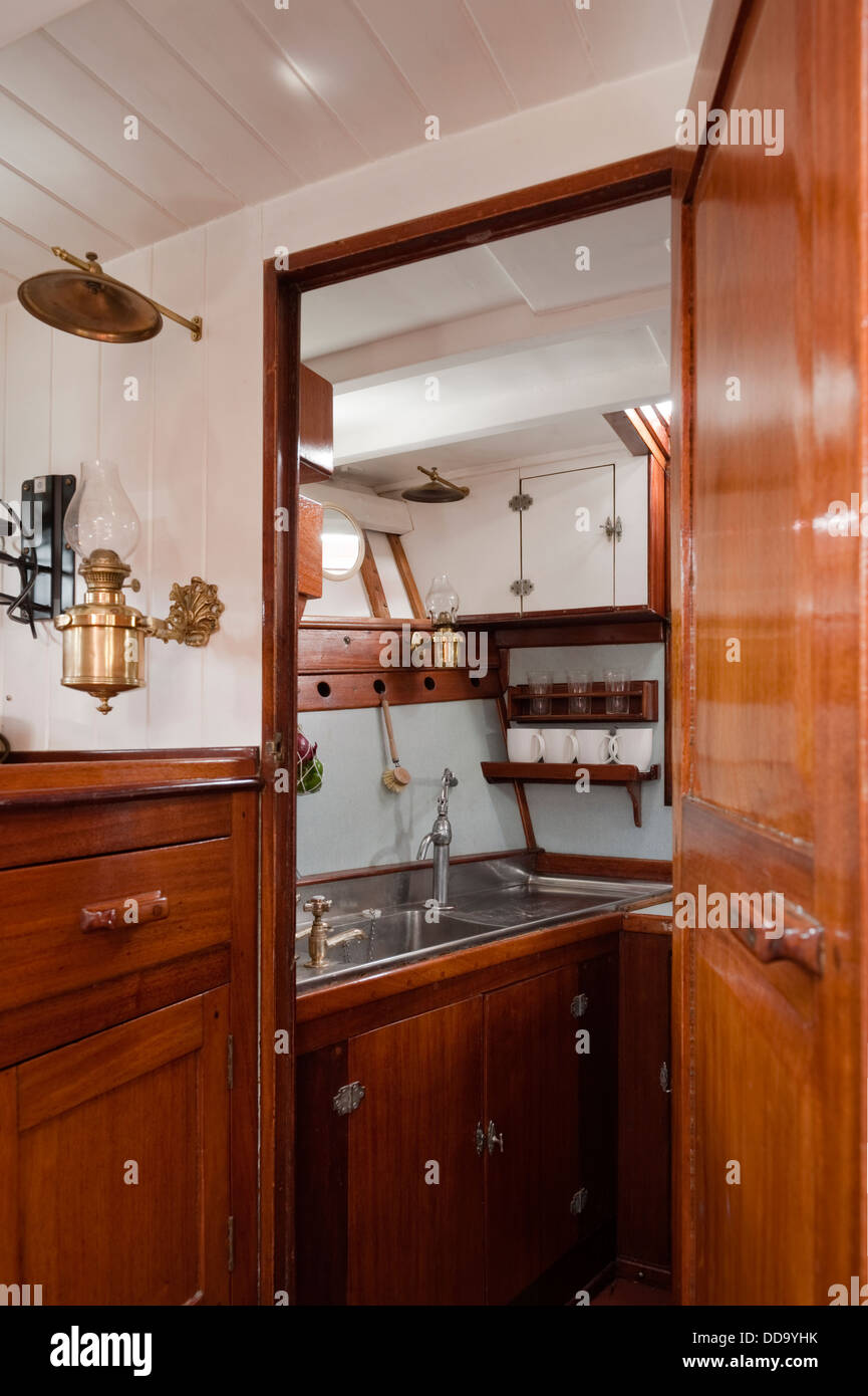 Cabin interior with galley kitchen Stock Photo