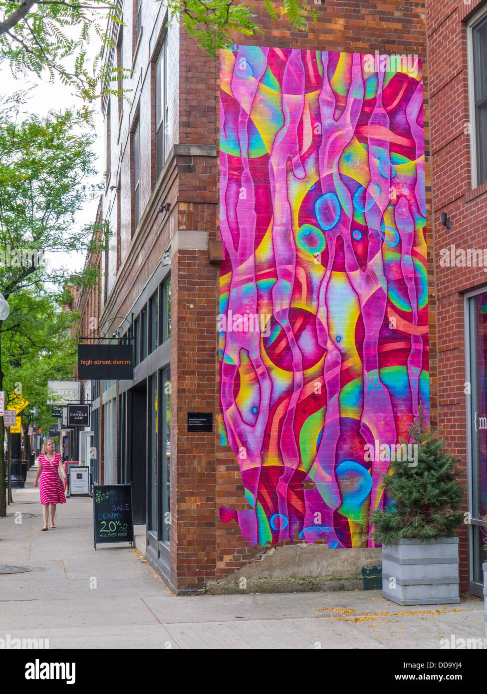 Mural painted on building in the Short North area of Columbus Ohio United States Stock Photo