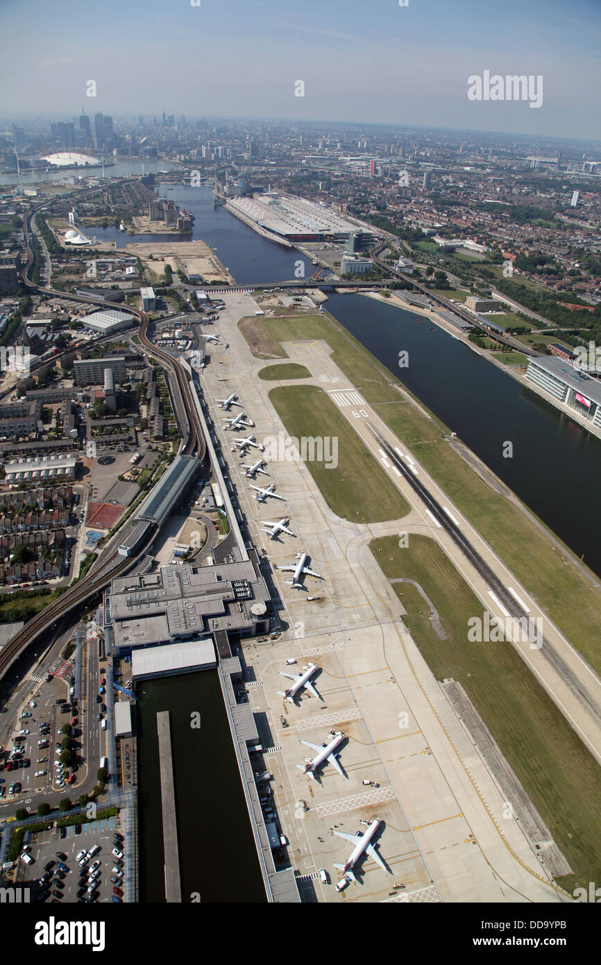 aerial view of London City Airport, London E16 Stock Photo