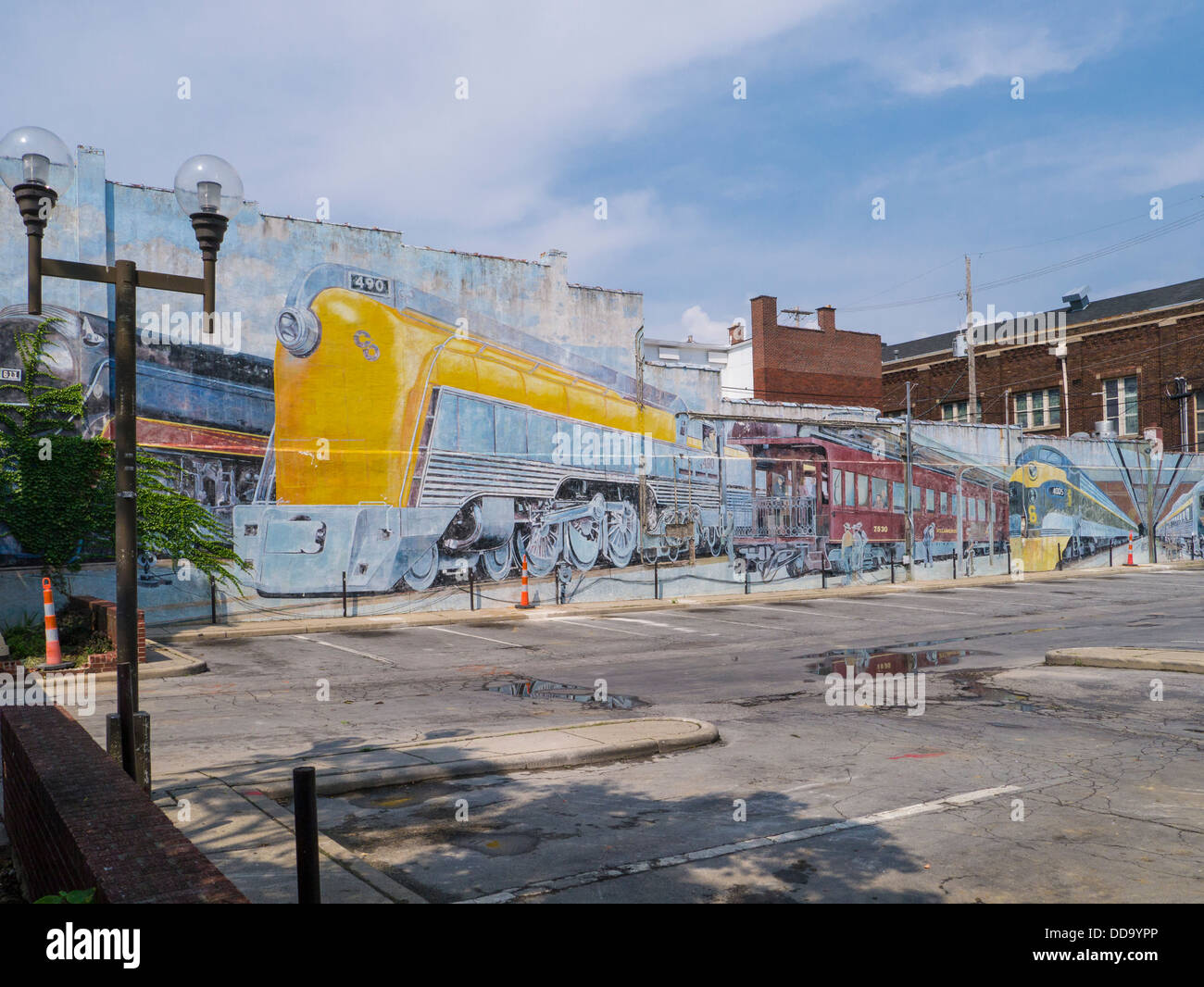 Train mural painted on building in Short North area of Columbus Ohio United States Stock Photo