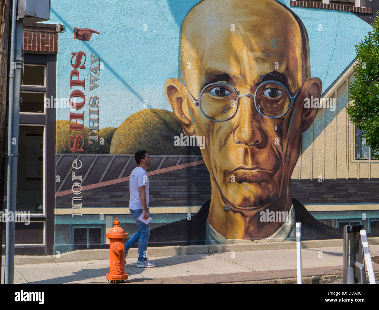Grant Woods American Gothic mural painted on building in Short North area of Columbus Ohio United States Stock Photo
