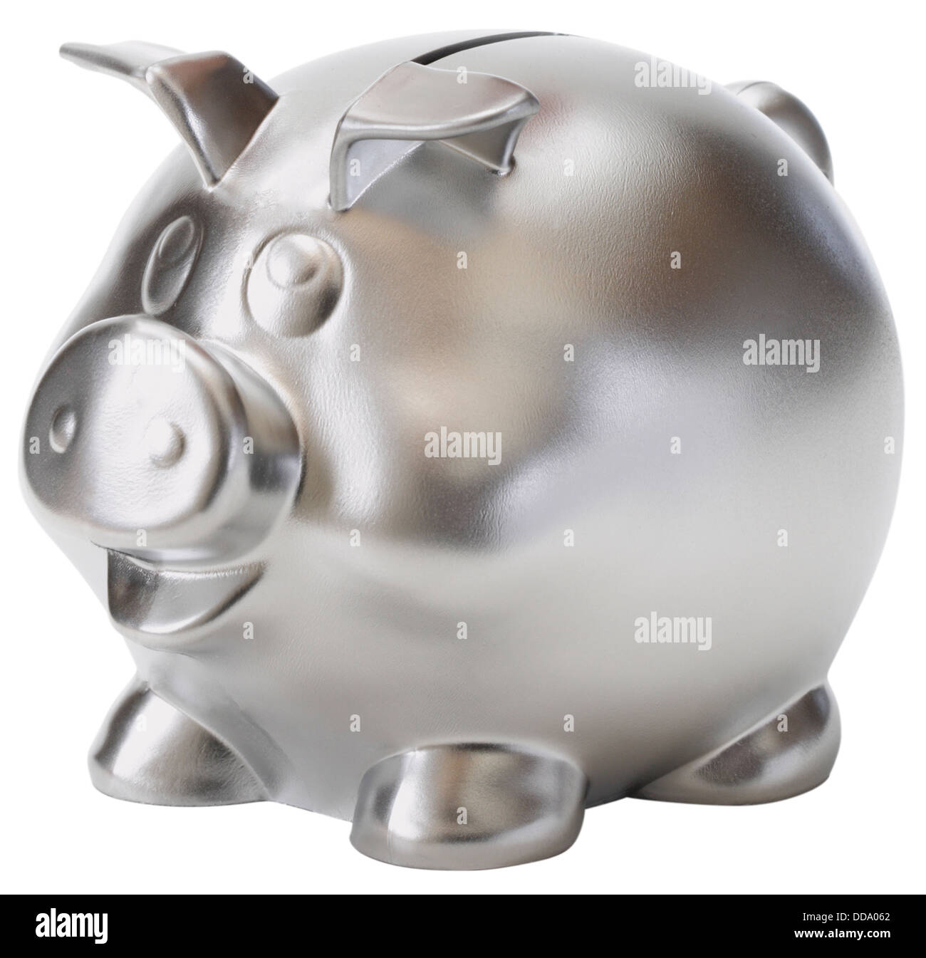 Silver piggy bank on white background, close up Stock Photo