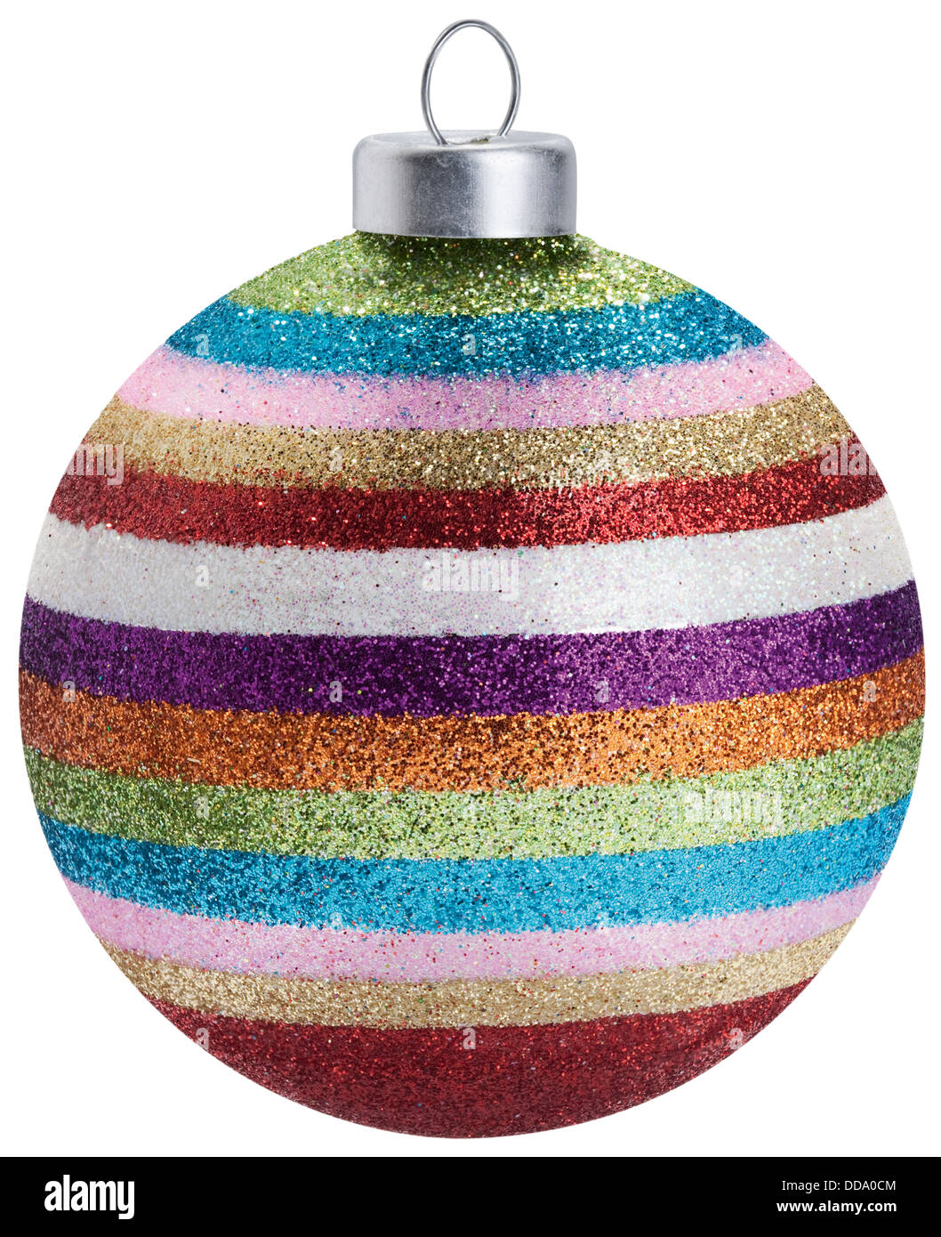 Christmas bauble with stripes on white background, close up Stock Photo