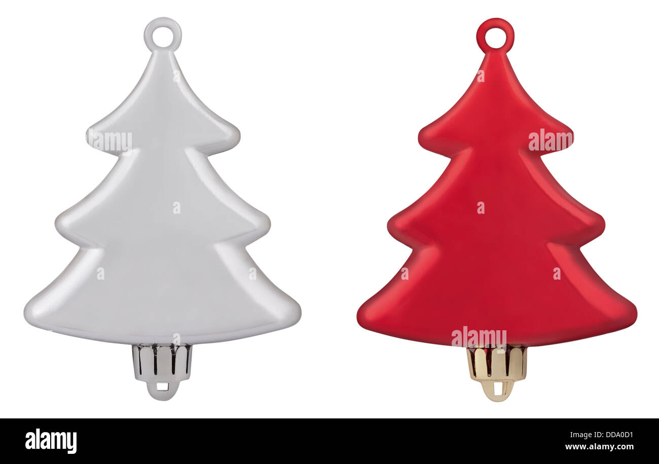 Christmas tree ornaments against white background, close up Stock Photo