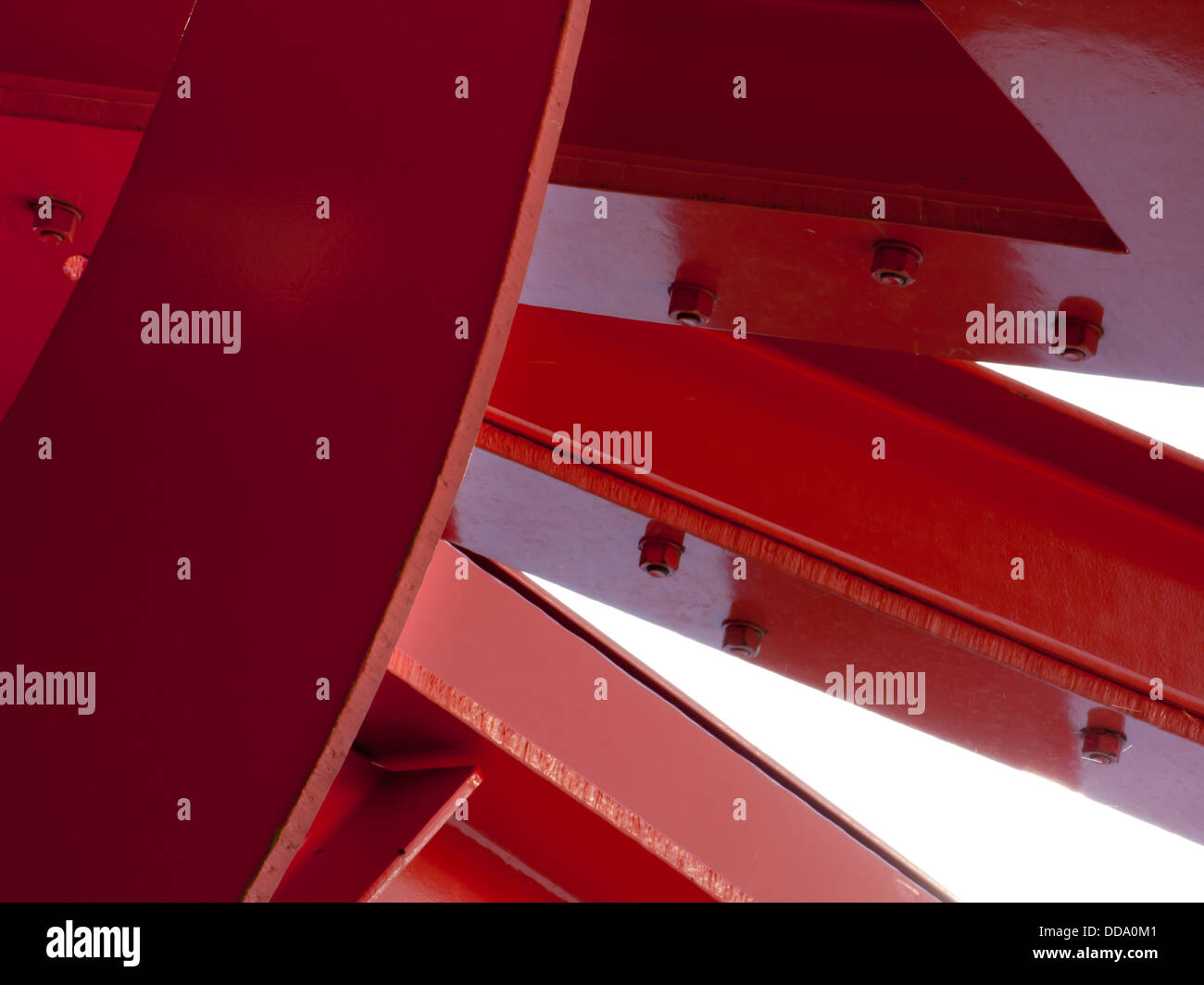 DETAIL OF RED MODERN ART LARGE OUTDOOR SCULPTURE Stock Photo
