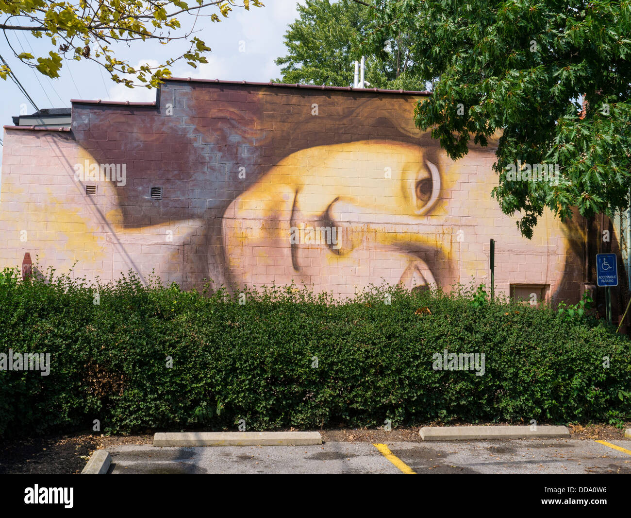 Mona Lisa mural painted on buildings in Short North area of Columbus Ohio United States Stock Photo