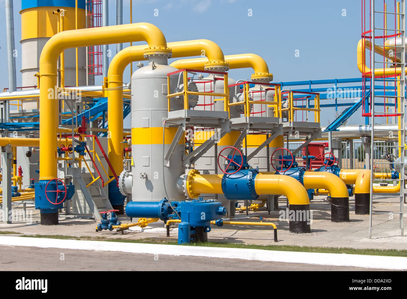 Gas compressor station in bright sunny summer day Stock Photo