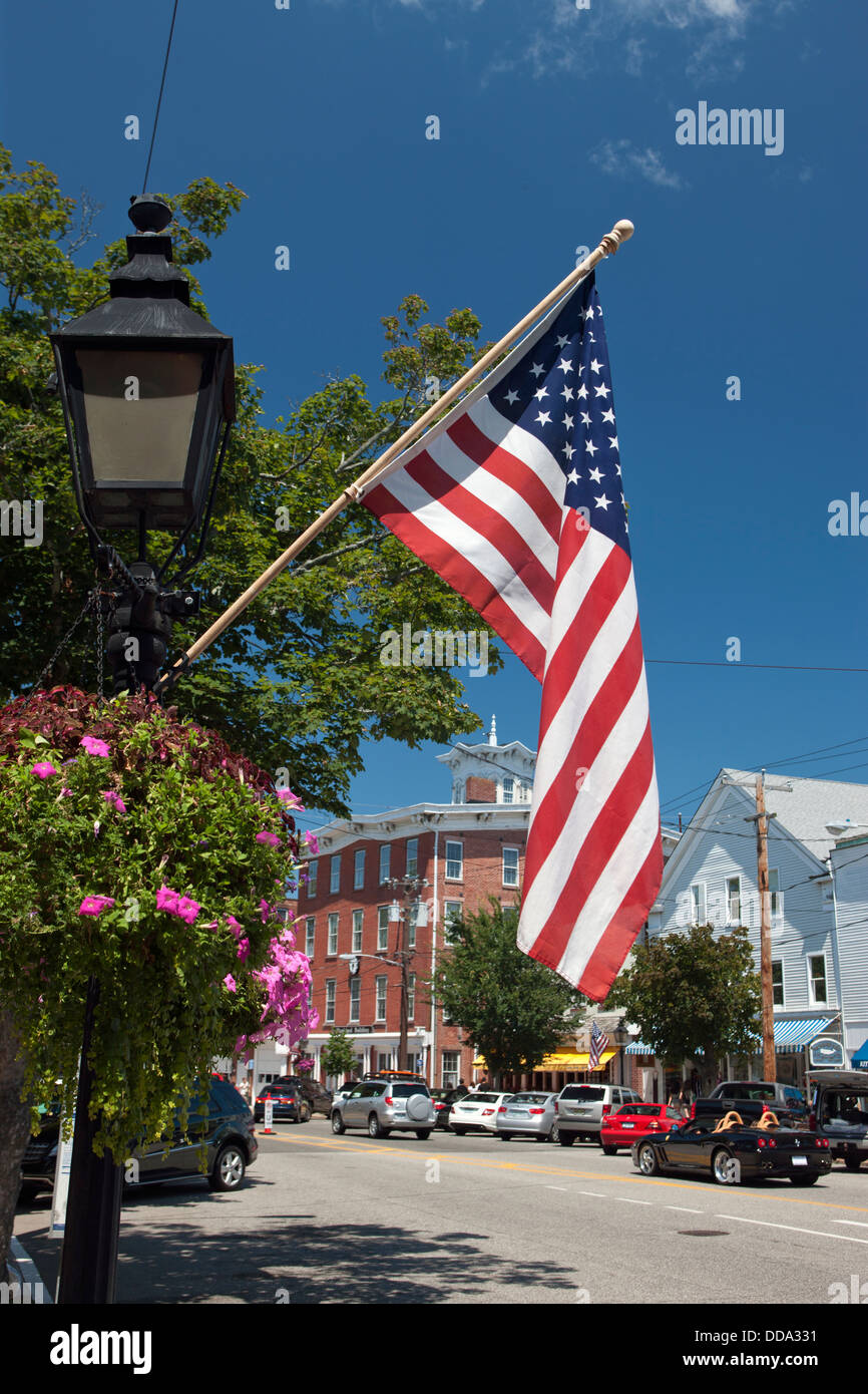 UNITED STATES FLAG MAIN STREET SAG HARBOR SUFFOLK COUNTY LONG ISLAND NEW YORK USA Stock Photo