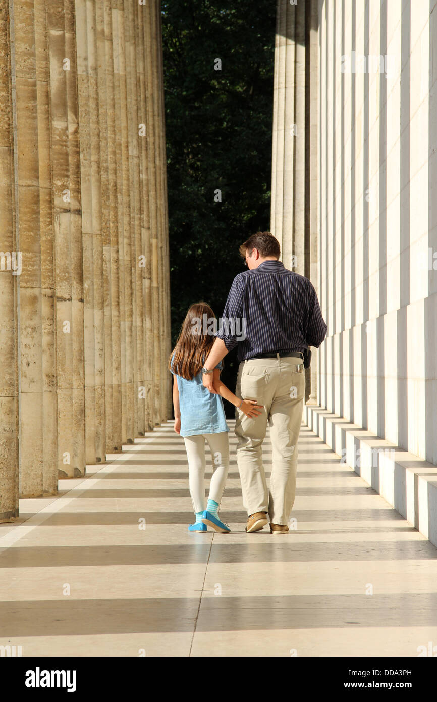 Germany: Father and daughter at Walhalla temple in Donaustauf near Regensburg Stock Photo