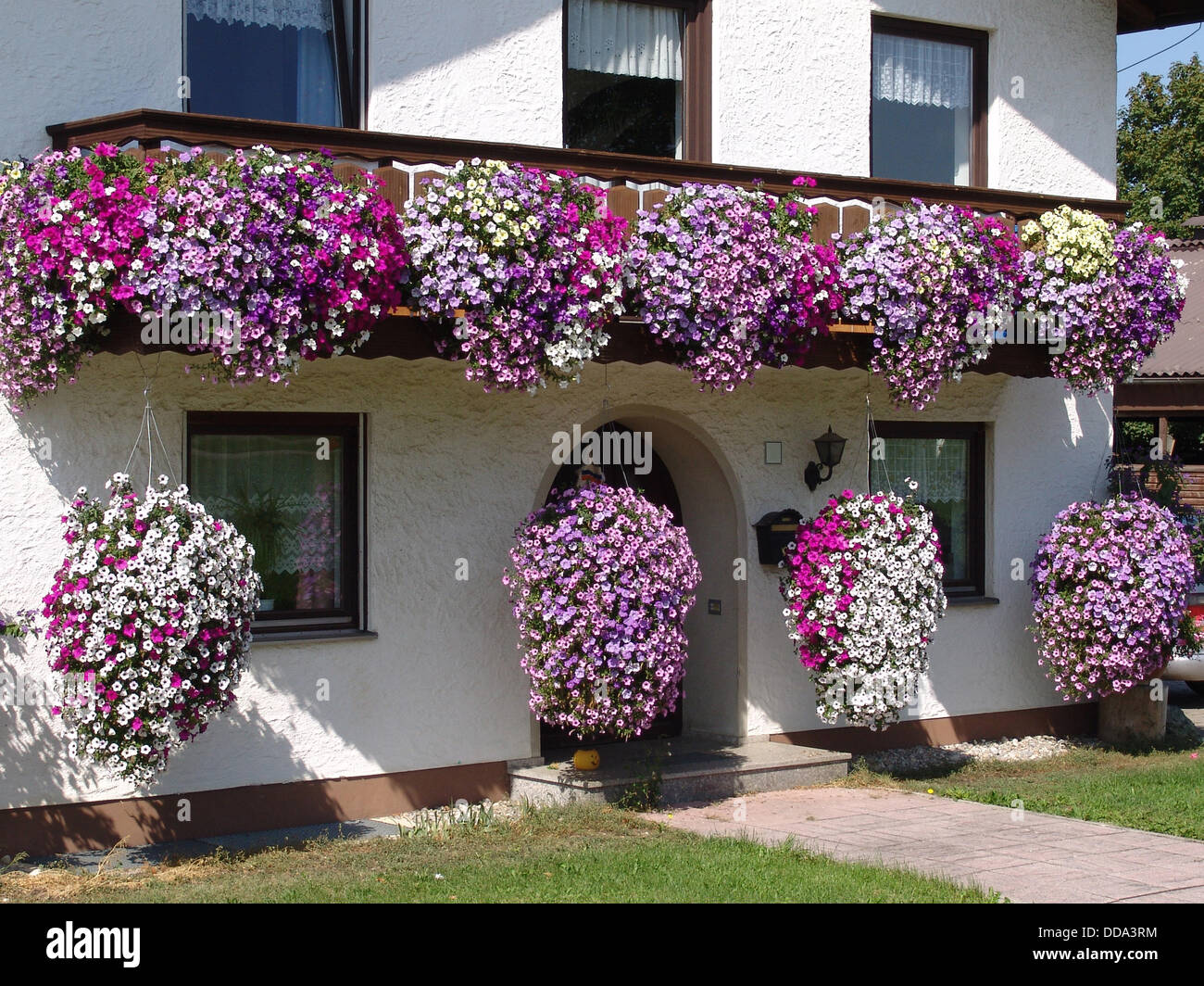 Flowers at a bavarian house Stock Photo Alamy