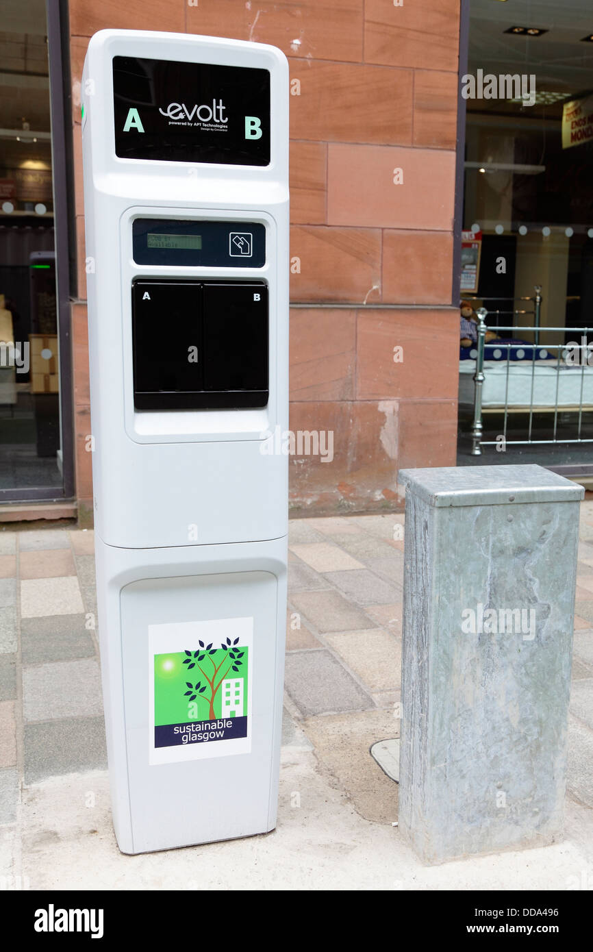 An Evolt electric car charger point in Glasgow city centre, Scotland, UK Stock Photo