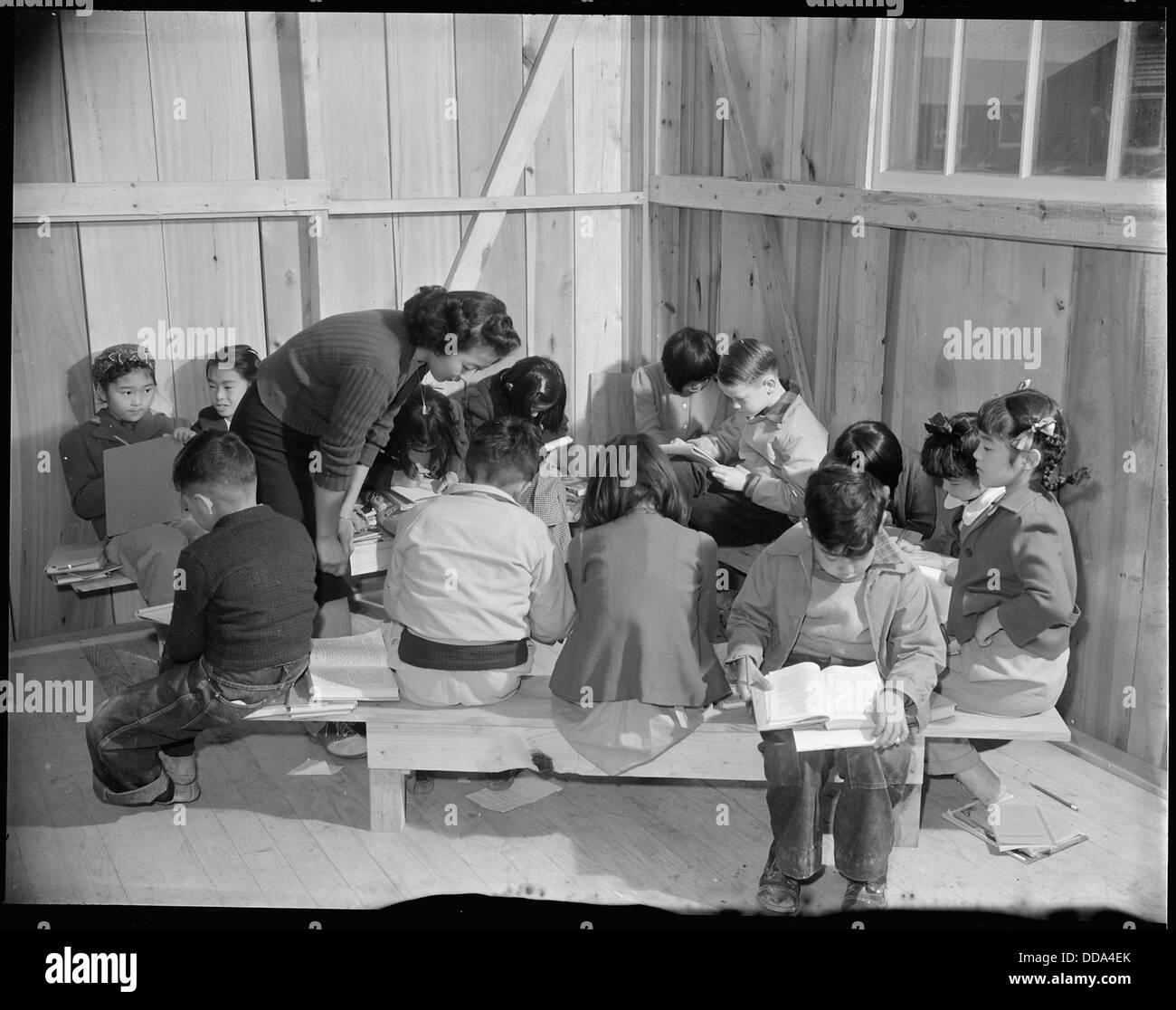 Rohwer Relocation Center, McGehee, Arkansas. Miss Rose Shada, teacher. A third grade class at this . . . - - 538959 Stock Photo