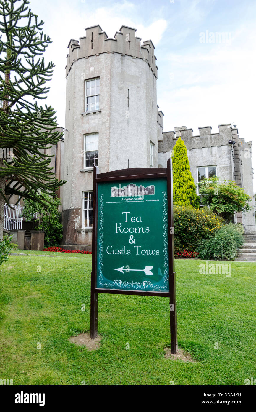 Tea rooms and castle tours - Notice at Ardgillan Castle, Balbriggan, County Dublin, Ireland Stock Photo
