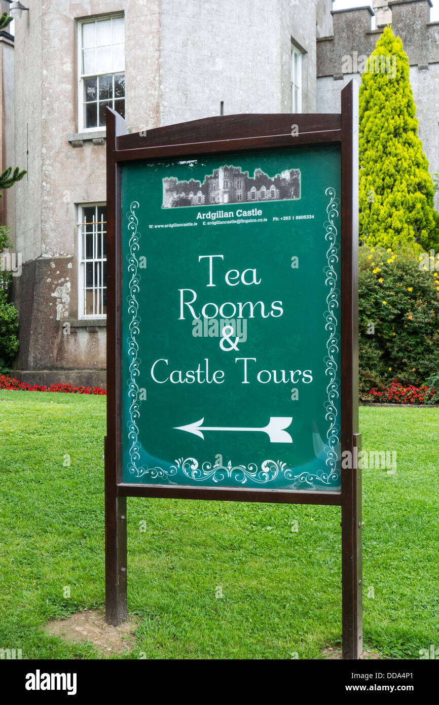 Tea rooms and castle tours - Notice at Ardgillan Castle, Balbriggan, County Dublin, Ireland Stock Photo