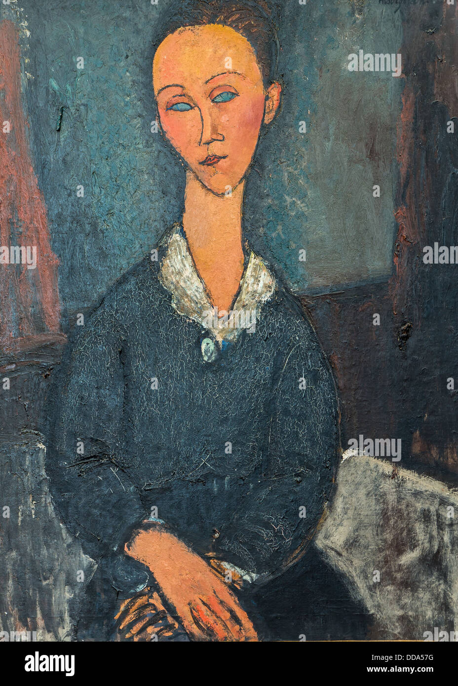 20th century  -  Woman with White Collar, 1917 - Amedeo Modigliani Philippe Sauvan-Magnet / Active Museum Oil on canvas Stock Photo