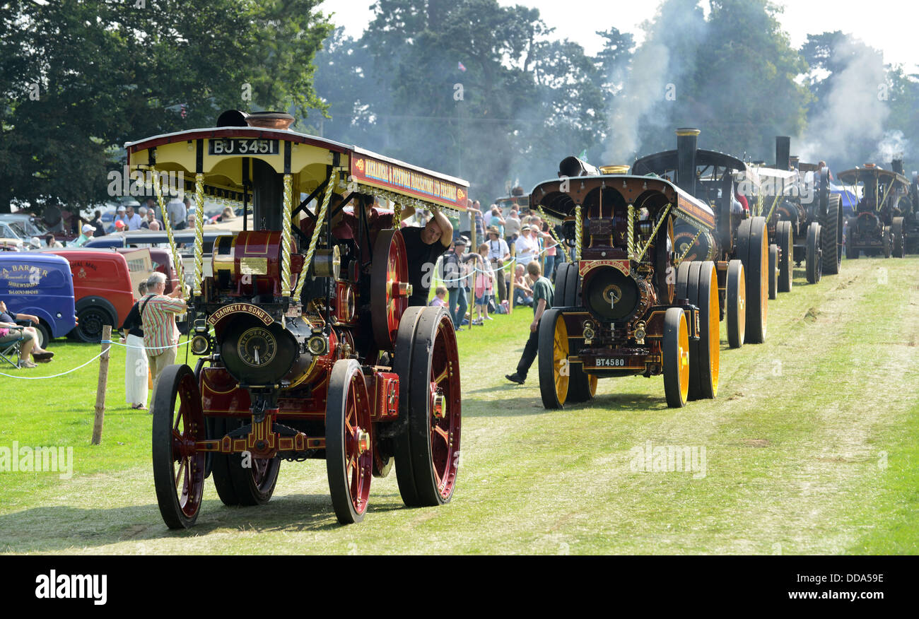 Parade of traction engines at Steam Rally show Shrewsbury 2013 Stock
