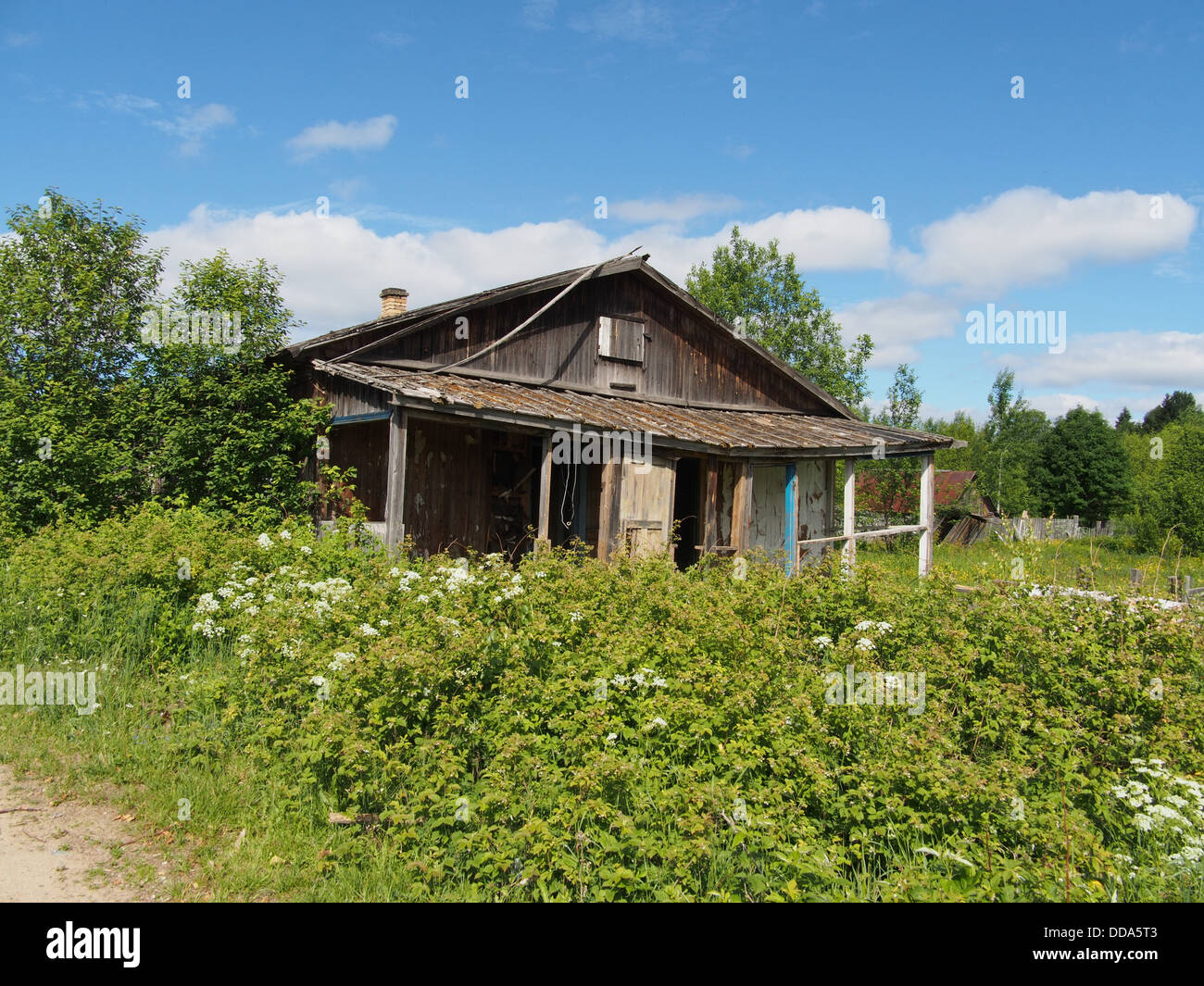 Wooden house in the village Stock Photo