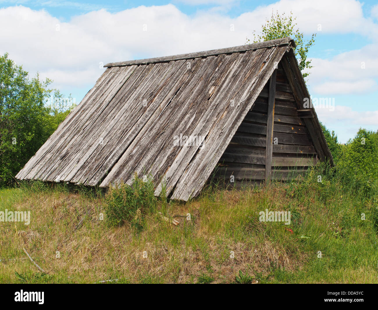 Wooden house in the village Stock Photo