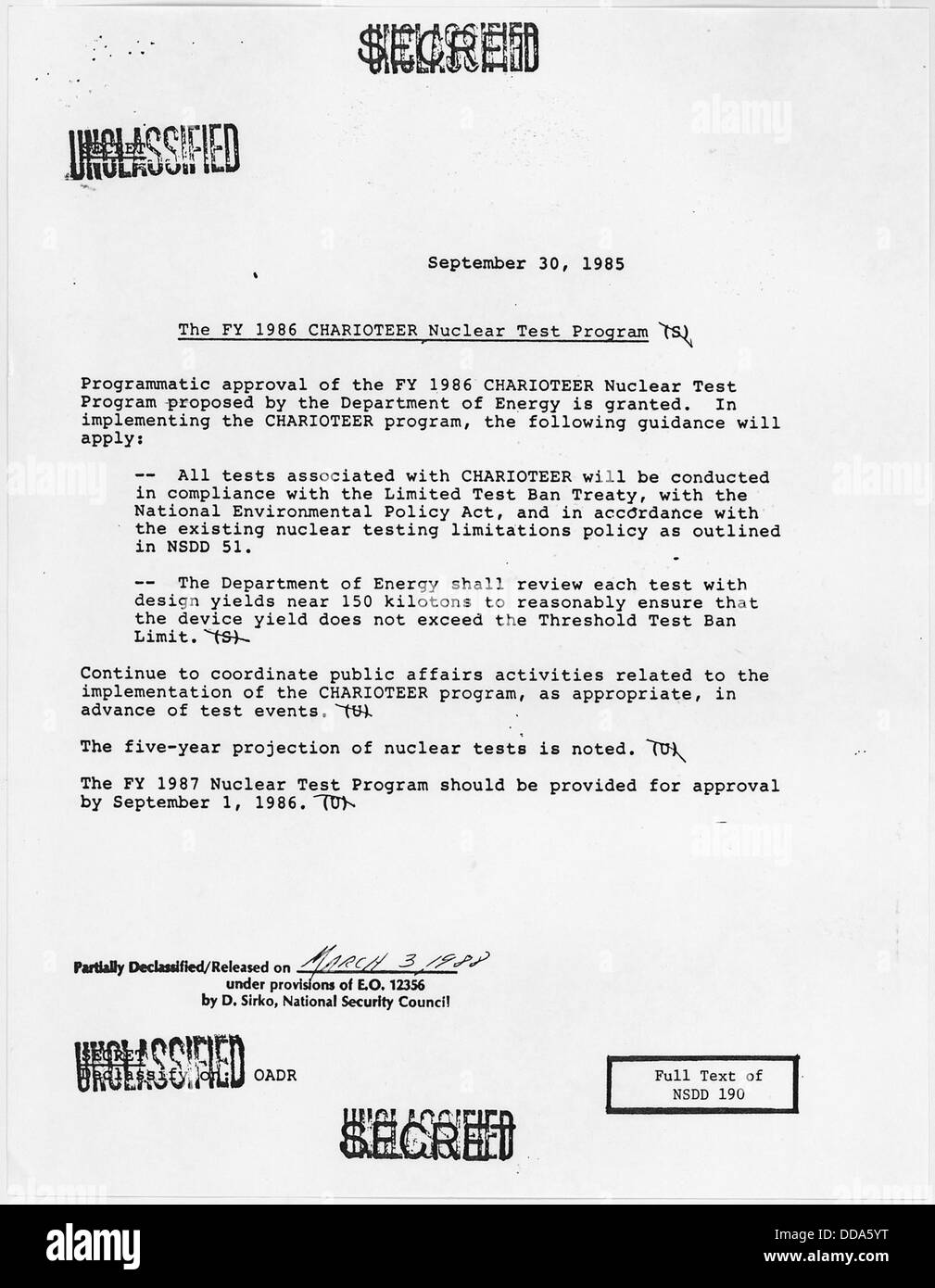 The FY 1986 CHARIOTEER Nuclear Test Program was part of U.S. nuclear ...